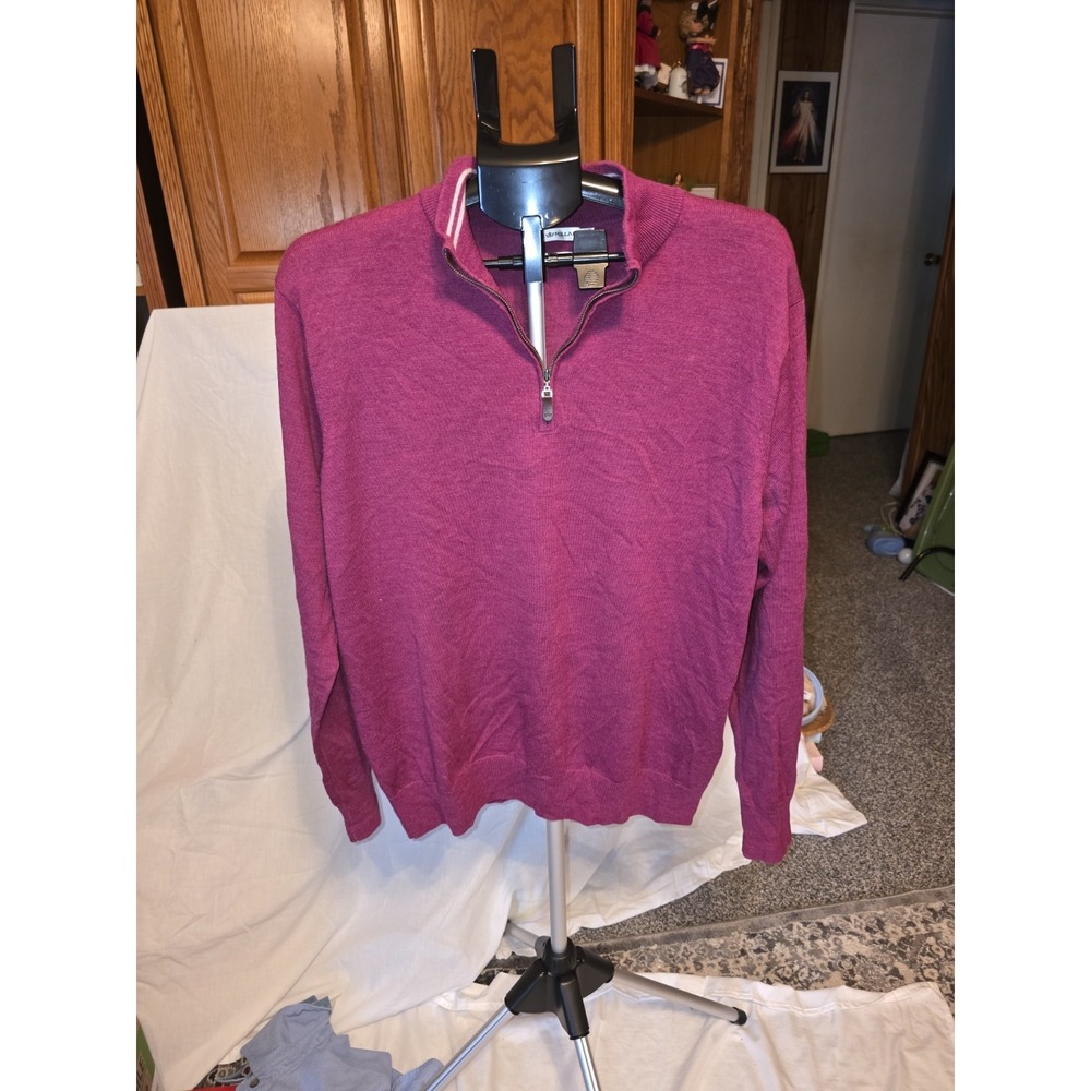 Peter Millar 100% Merino Wool. Size L. Burgandy 1/4 Zip Very‎ Soft. Long Sleeves